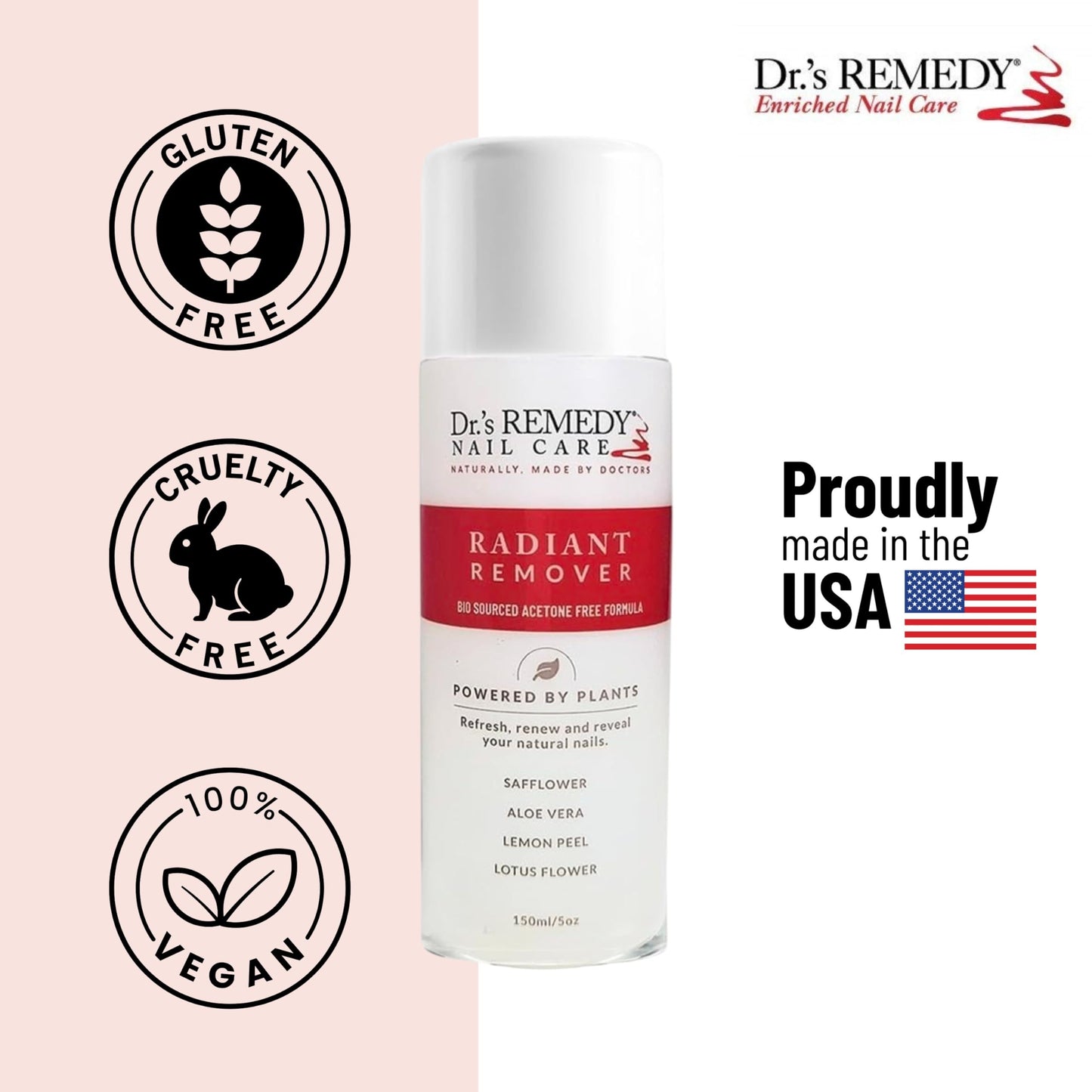 Dr.'s Remedy Organic Nail Polish Remover - Natural and Plant-Based Strengthener for Nails and Cuticles Nontoxic Moisturizing and Hydrating Non-irritating