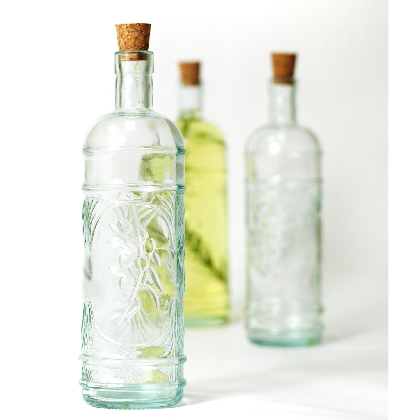 Couronne Company Olive Branch Recycled Glass Oil or Vinegar Bottle with Pour Spout, , 11 Inch Tall, 16.1 Ounce, Vintage Green, 1 Piece, 475ml