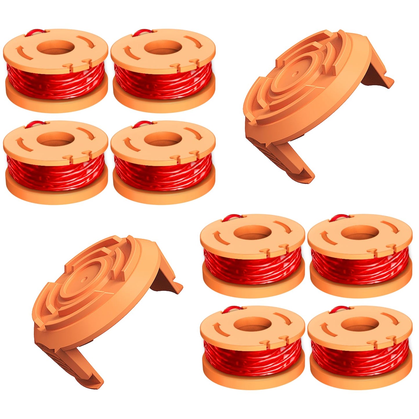10 Pcs WA0010 Replacement Trimmer Spool for Worx, 0.065 Inch Diameter Trimmer String Weed Eater Refils and WA6531 Spool Cap Covers, Compatible with Worx Weed Eater(8 Trimmer spools+2 Spool Caps)
