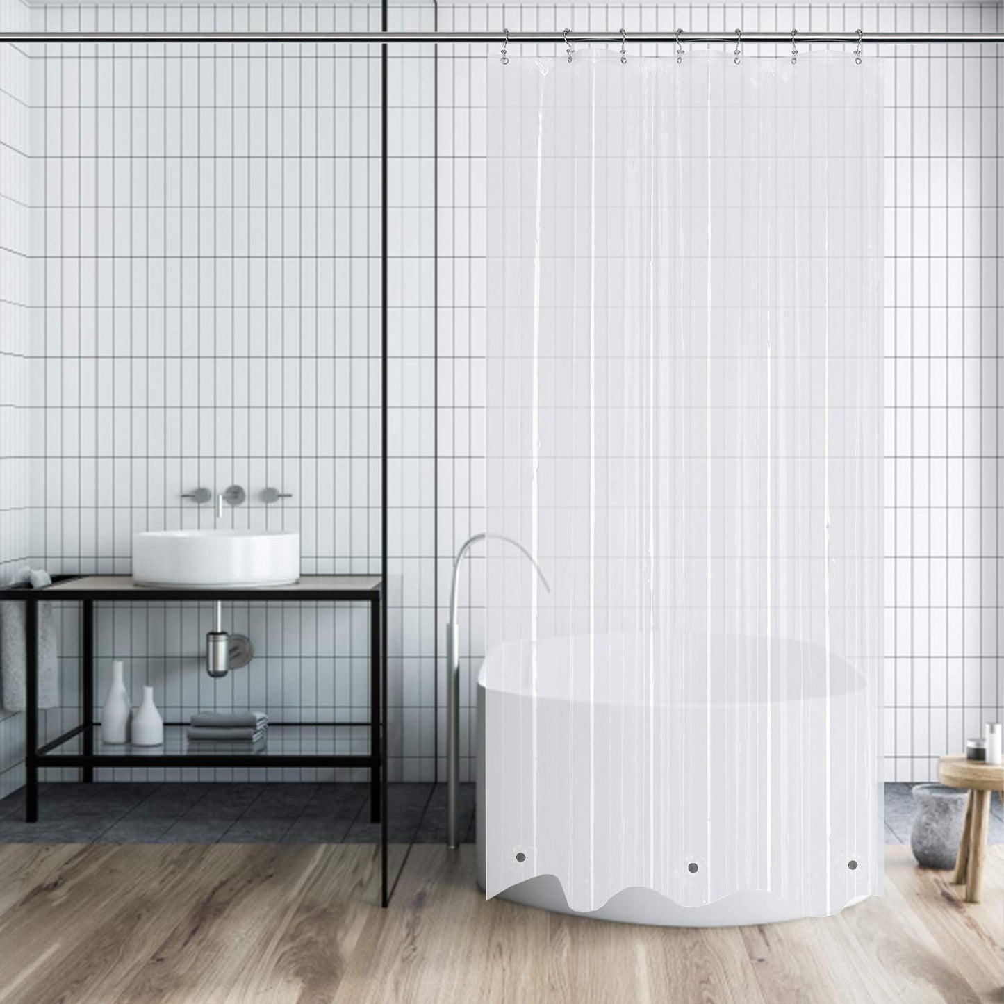Mrs Awesome Small Stall Shower Curtain Liner 36 x 72 inch, PEVA 8G Thick & Heavy Duty, 3 Bottom Magnets, Waterproof, 36x72, Clear