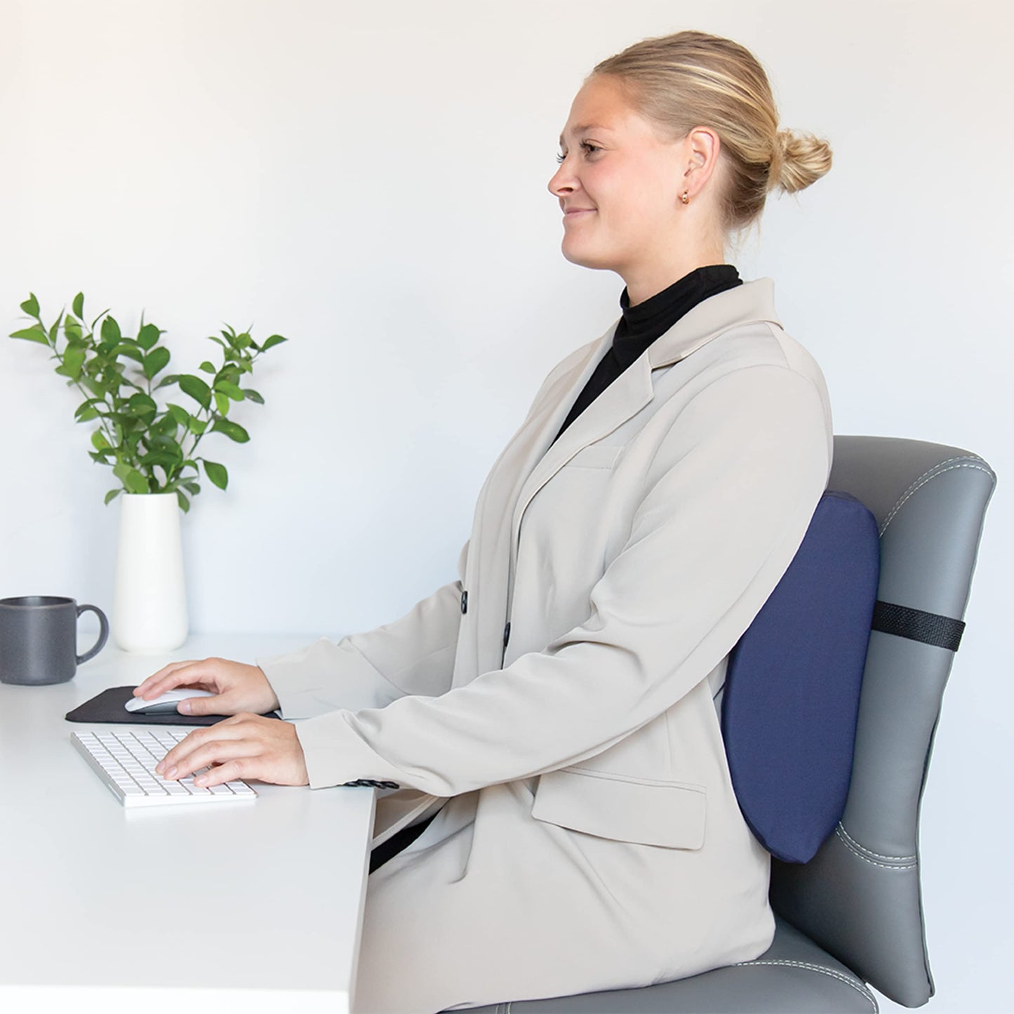 Core Products Sitback Rest Cushion Lumbar Support for Lower Back & Office Chair, Adjustable Strap Standard Foam - Blue