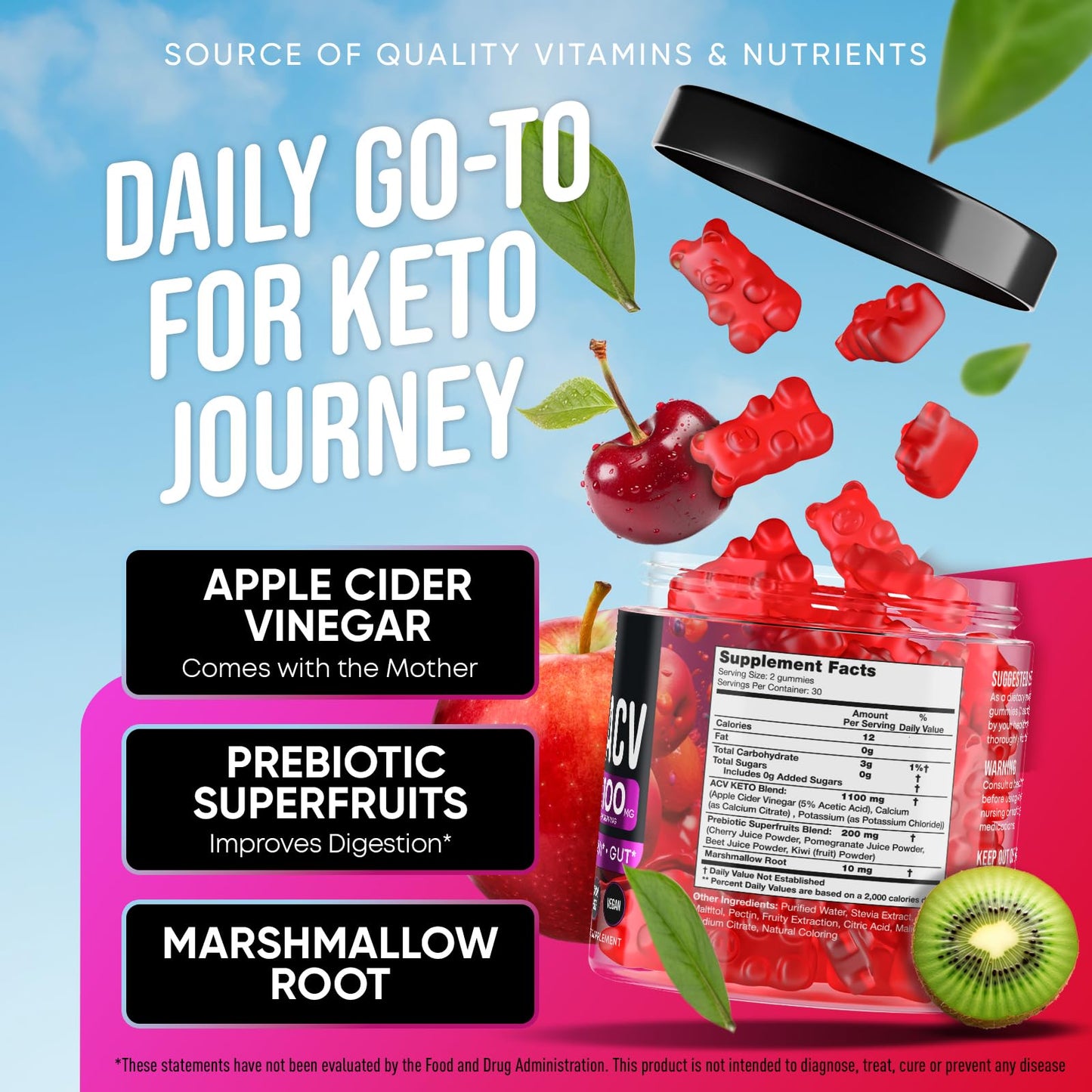 (2 Pack) Advanced Keto ACV Gummies - Sugar Free Keto Apple Cider Vinegar Gummies - Keto Supplements + Marshmallow Root - Alternative to Apple Cider Vinegar Capsules - 120 ACV Keto Gummies
