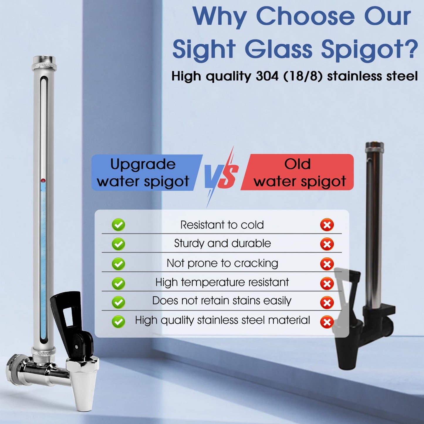 10 inch Stainless Steel Sight Glass Spigot Compatible with Be-rkey Gravity Water Filtration System Sight Glass Clear View Spigot for The Travel, Big, Royal and Other Brand by Fetechmate
