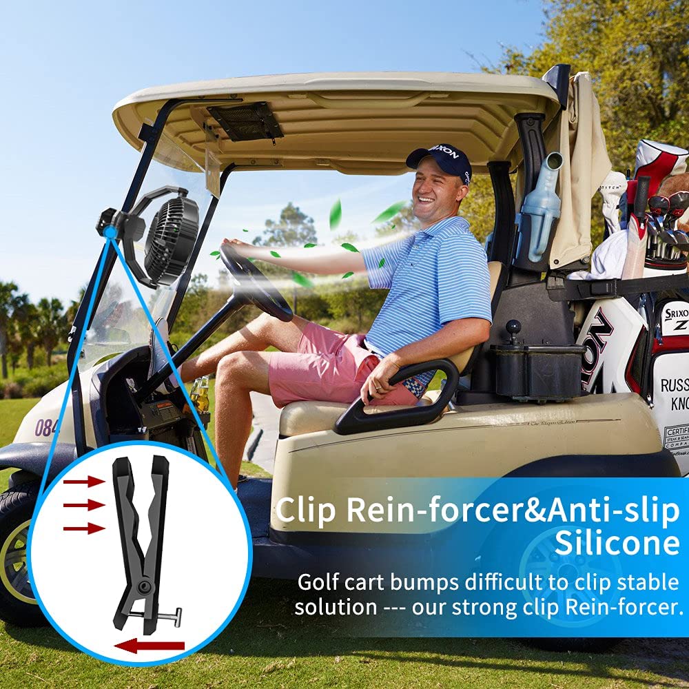 HandFan Upgraded Golf Cart Fan-10000mAh Portable Strengthen Clip on Fan Rechargeable battery Operated, 8 Inch Cordless Fan with Hook for Camping, Beach, Tent, Treadmill, Desk, Bed, RV, Office