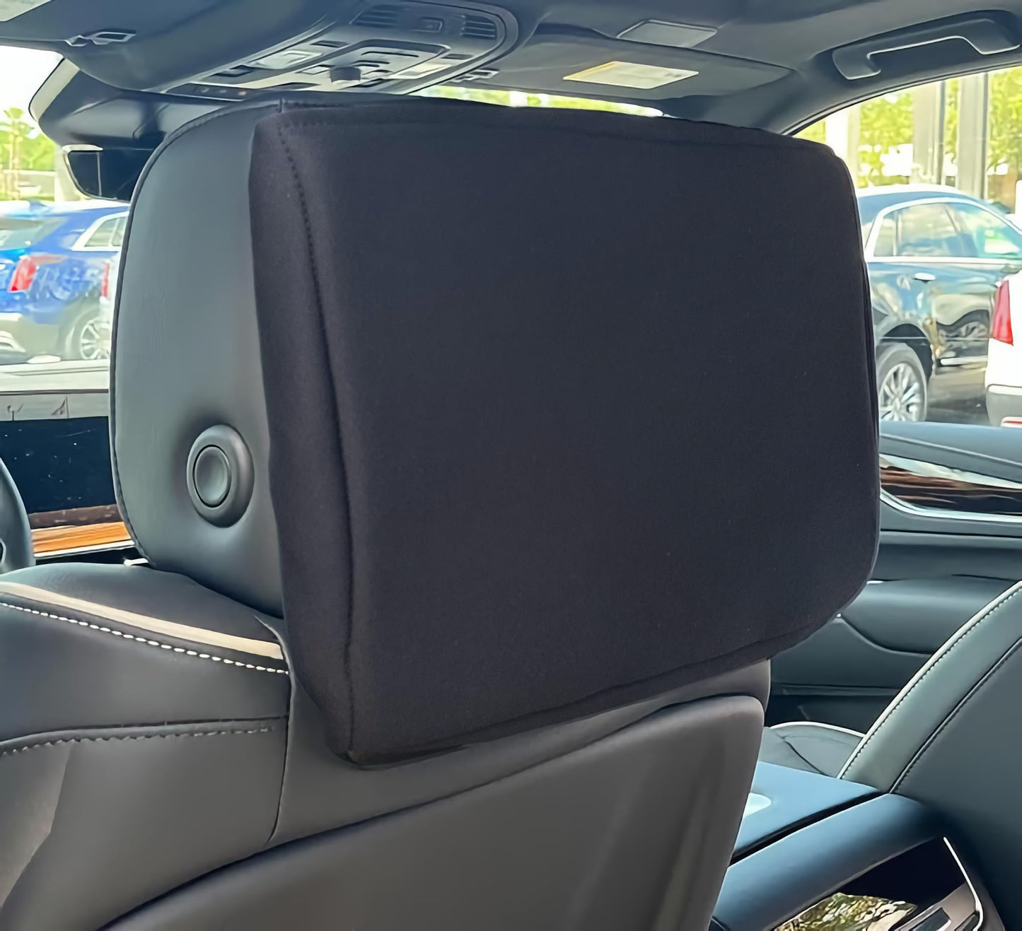 Car Console Covers Plus Made in USA Neoprene Protective Padded Cover for Rear Seat Entertainment Screen Designed for Cadillac Escalade 2015-2025 Black SS (ONE)