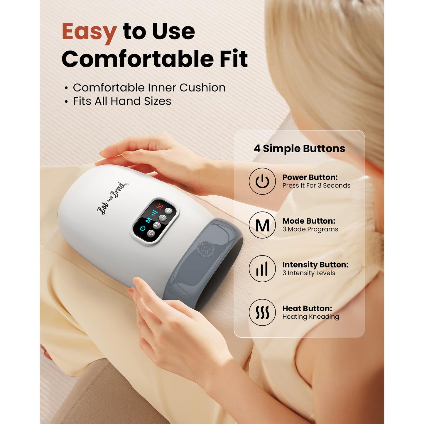 BOB AND BRAD Hand Massager with Heat and Compression, FSA Eligible/HSA Eligible, H60 Cordless Hand Massager for Arthritis and Carpal Tunnel, Pain Relief Heated Wrist Finger Massage, Gifts for Mom Dad
