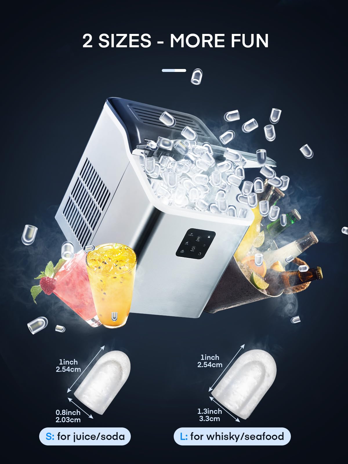 Countertop Ice Maker Machine πΊππππππππ πΊππππ, 9 Bullet Ice in 6 Mins, πππππ 24h, Self-Clean, 2 Ice Sizes, LCD Display, Portable Ice Maker w/Ice Scoop & Basket, Home/Kitchen/Office