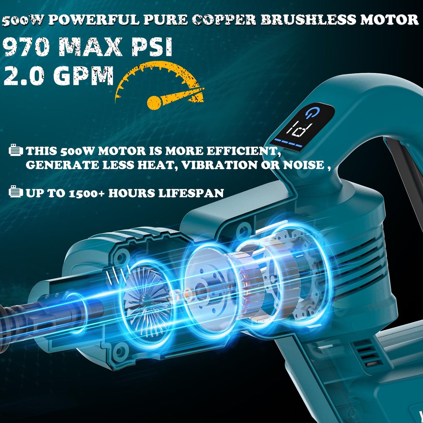 Cordless Pressure Washer, 970PSI Portable Pressure Washer Compatible with Makita Battery, 3 Speed Adjustment LCD Touch Screen, Portable Power Washer with 5.0Ah Battery for Car/Floor/Patio