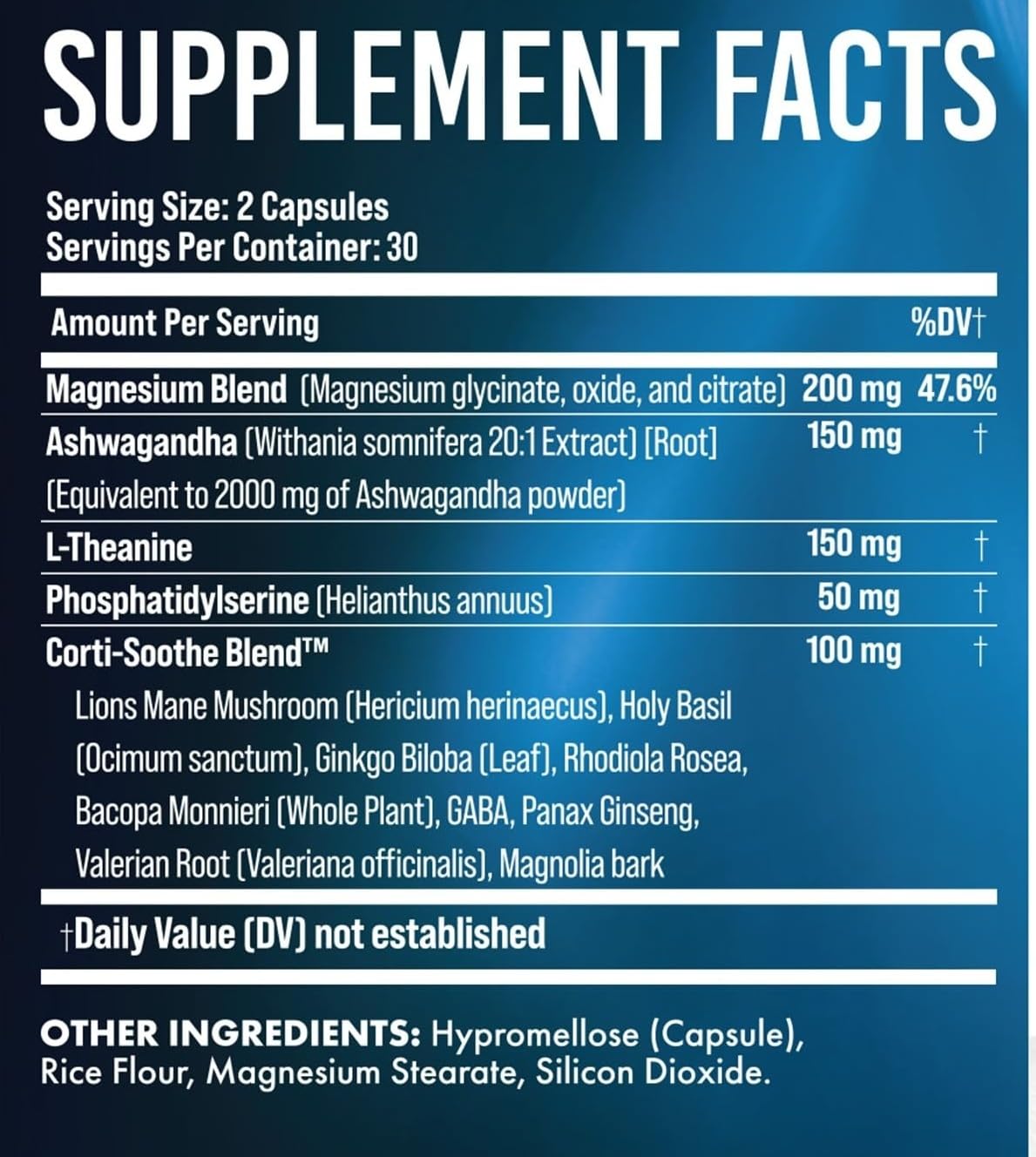 Corti-Soothe Extra Strength Formula, Mag-nesium, Ash-wagandha, L-Theanine — Advanced Stress Relief & Focused Relaxation, Non-GMO, 1 Pack-60 Count
