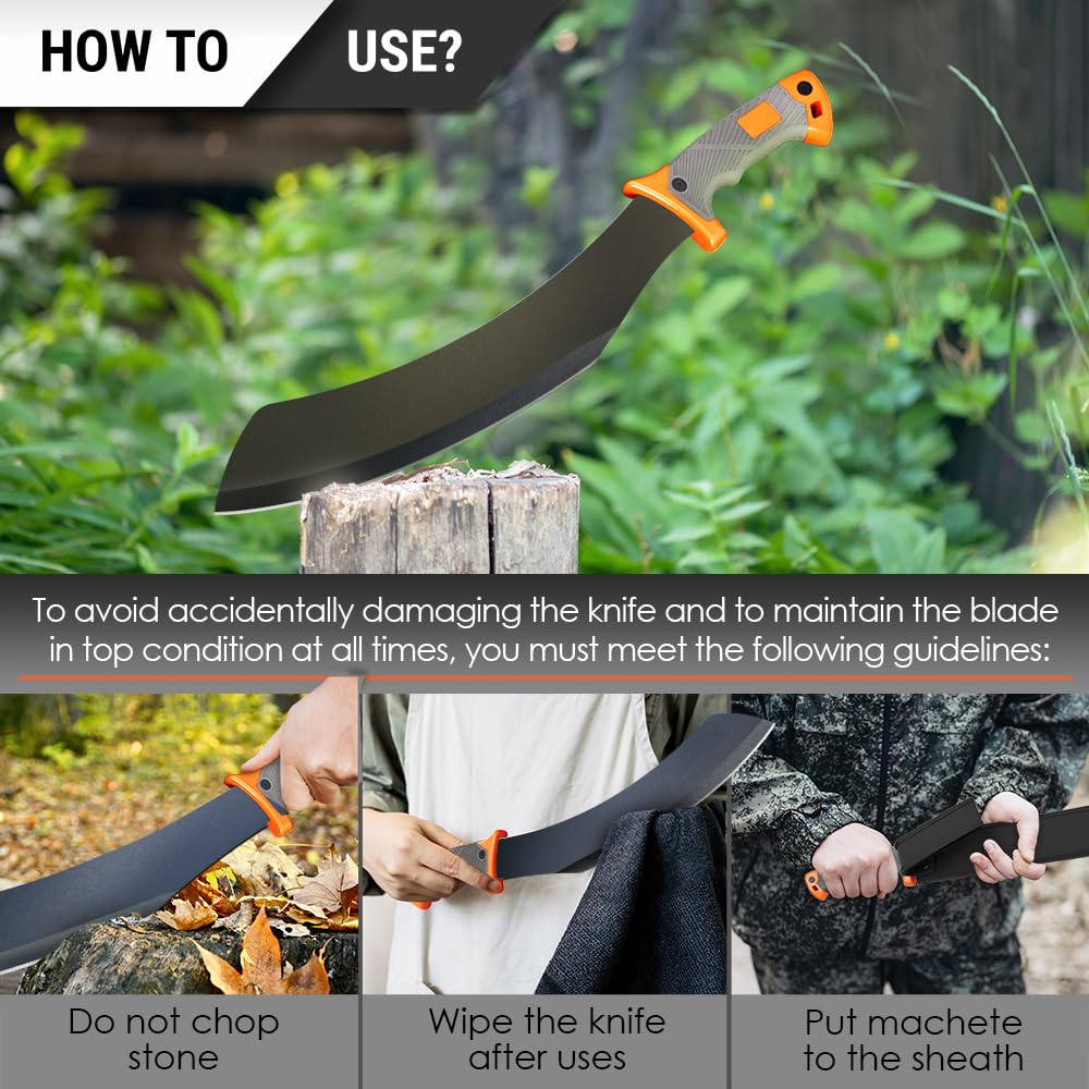 14 Inch Blade Parang Machete with Nylon Sheath - Sharp Blade - Machetes with Rubber Handle and Belt Sheath - Best Brush Clearing Tool - Gardening Bushcraft Hunting Camp Outdoor Parang DM0800