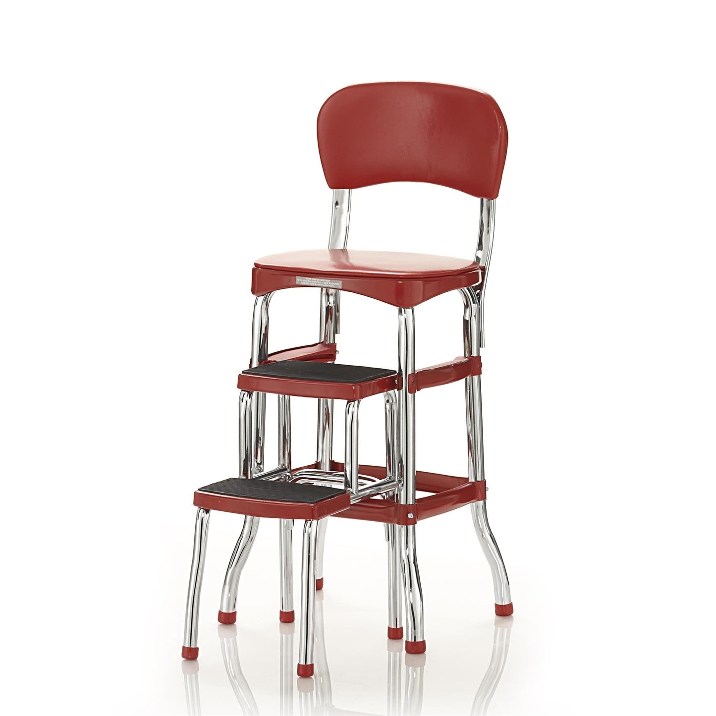COSCO Stylaire Retro Chair + 2-Step Step Stool with Pull-Out Steps, 7 Ft. 11in Max Reach, 200 lb Weight Capacity, Steel and Vinyl (Red, one pack)