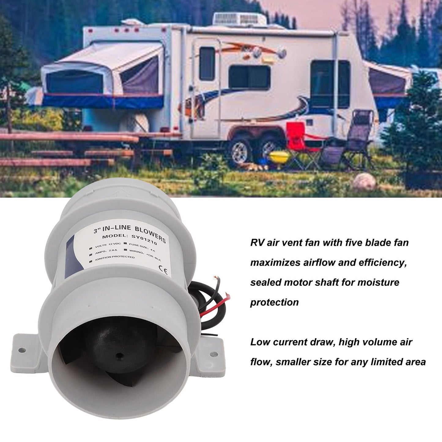 12V Inline Blower, High Air Compact 3 Inch Inline Duct Fan for Ducting