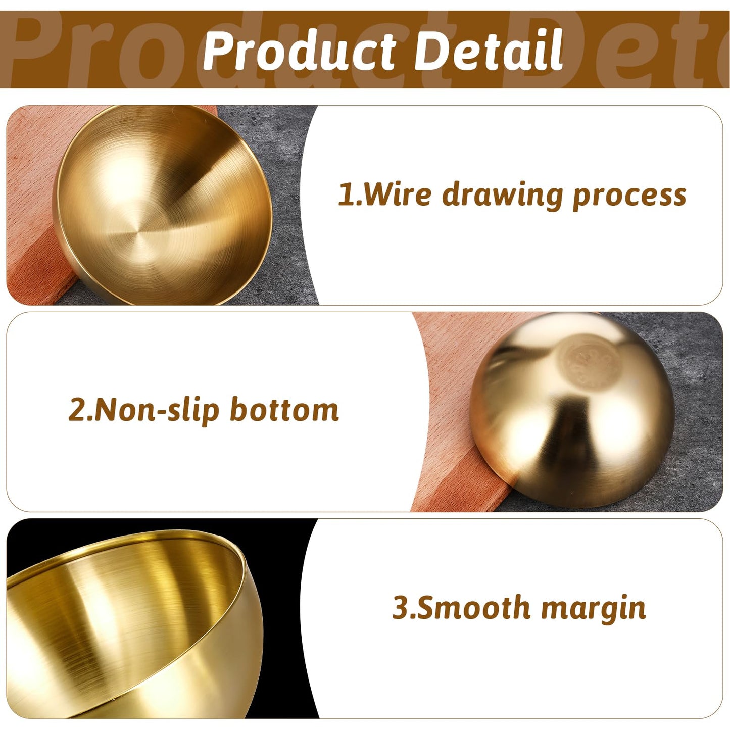 10 Pcs Gold Mixing Bowls Large Stainless Steel Bowls Gold Serving Bowls Decorative Soup Bowl Metal Salad Dessert Cereal Fruit Snack Bowls for Party Baking, Prepping and Serving Food (5.91 Inch)