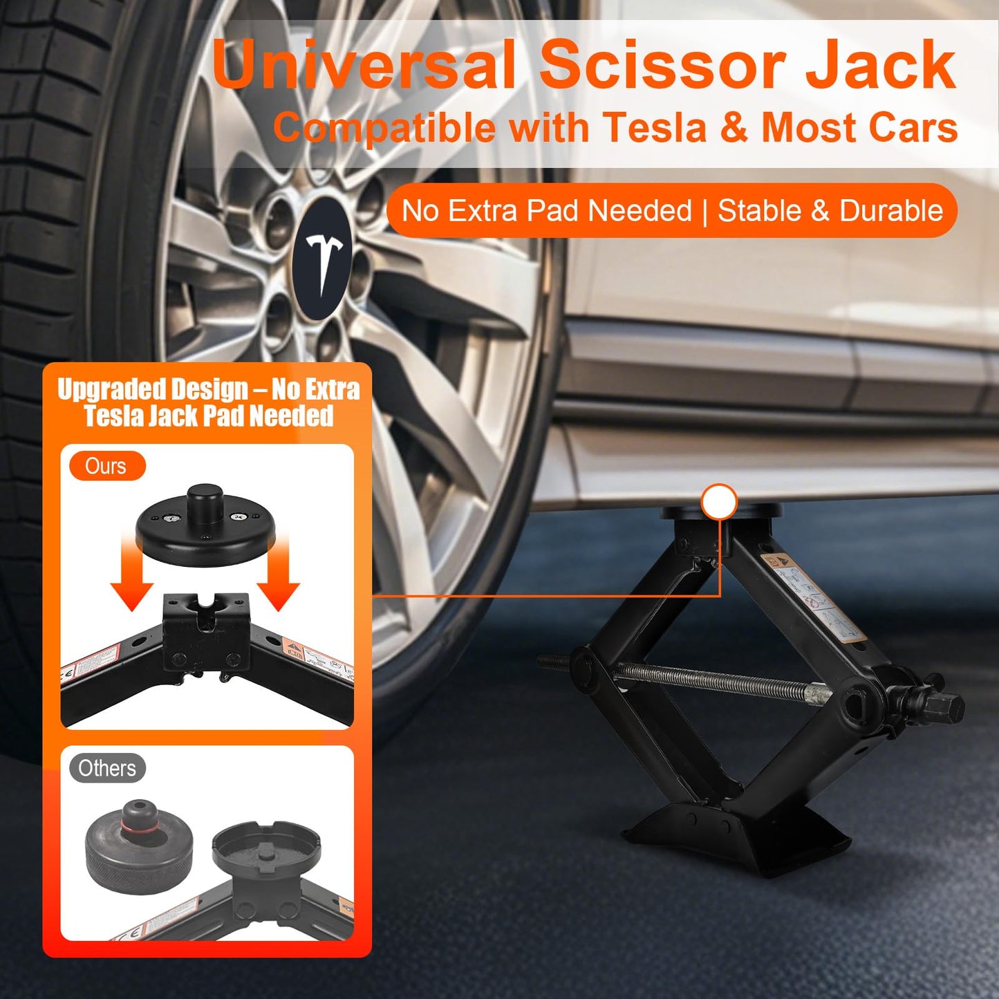 Car Jack Kit for Tesla Model 3/S/X/Y – 2.5 Ton Scissor Jack with Tesla Jack Pads & Tesla Tire Repair Kit for Spare Tire Changing and Repair Tools