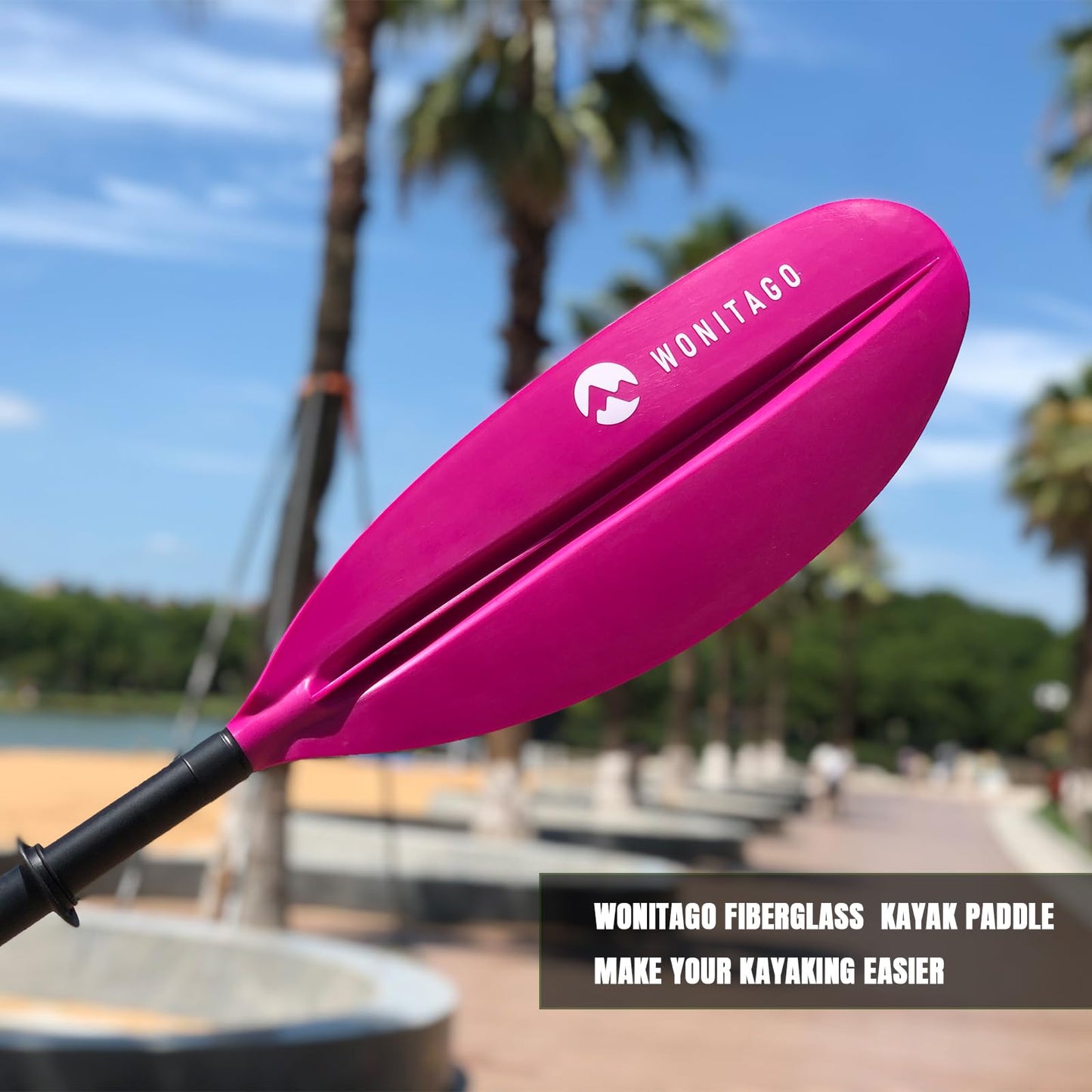 WONITAGO Kayak Paddles with Fiberglass Shaft and Reinforced PP Blade, Floating Adjustable Kayaking Oars, 3 Piece, 240-260 cm/94-102 Inches, Pink