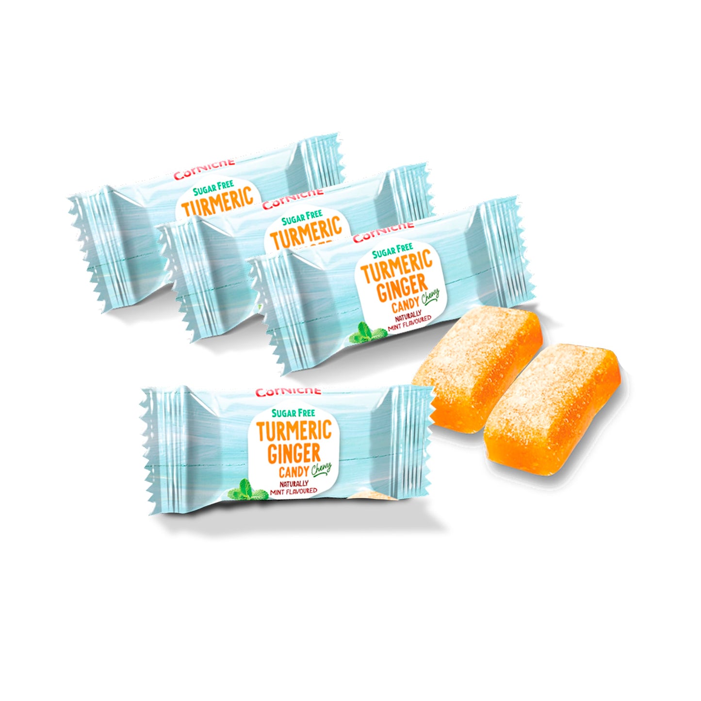 CORNICHE Turmeric Ginger Candy, Anti-Nausea and Digestion Aid, Individually Wrapped Healthy Candy 3.53 Oz Bag (Mint), Small