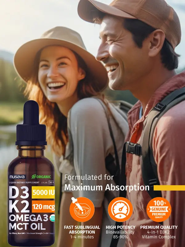 (2-PACK) Organic Vitamin D3K2 Supplement Drops with MCT Oil Omega 3, Liquid Vitamin D3 for Healthcare & Body Defenses - Non-GMO, No Fillers, 2 Fl Oz
