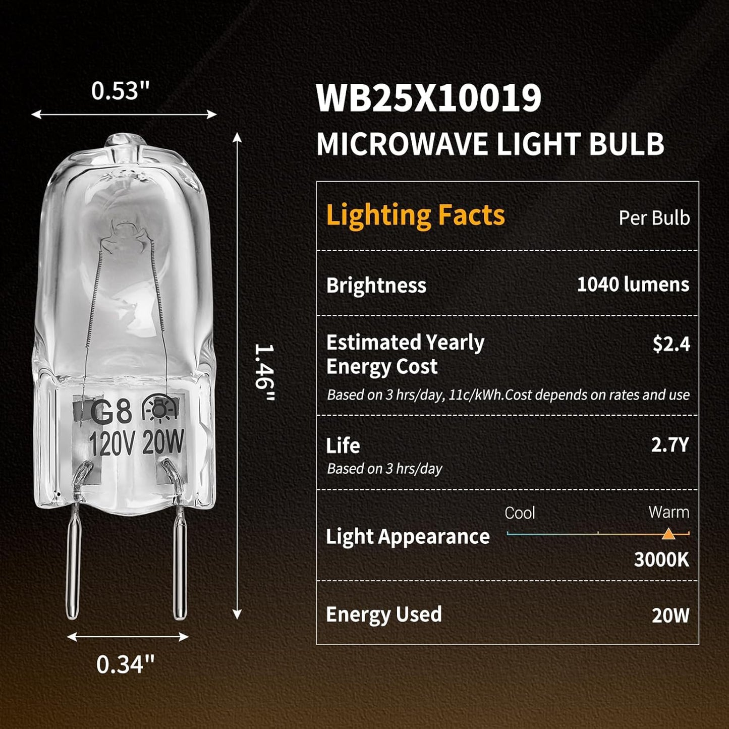 10-Pack 20W Xenon G8 Light | Appliance Light Bulbs | – 120V T4 JCD Type – G8 Bi-Pin Base – Warm White Halogen Replacement for Under Cabinet, Puck, Desk, and Accent Lighting – Designed in USA
