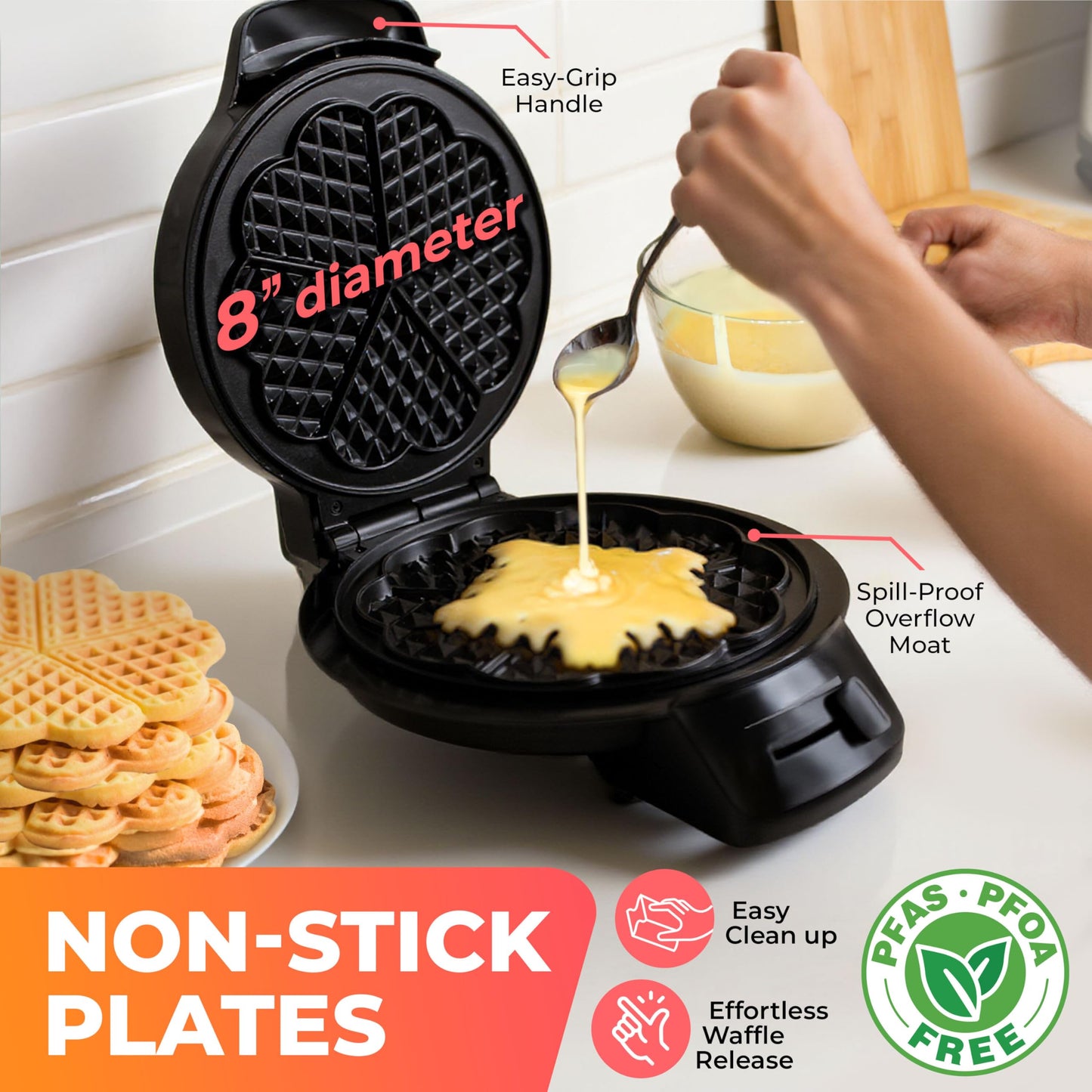 Mueller Heart 5 Waffle Maker, Norwegian Waffle Iron, Adjustable Browning Control & Nonstick, Cool Touch Handle, Easy to Clean, Small Kitchen Appliances
