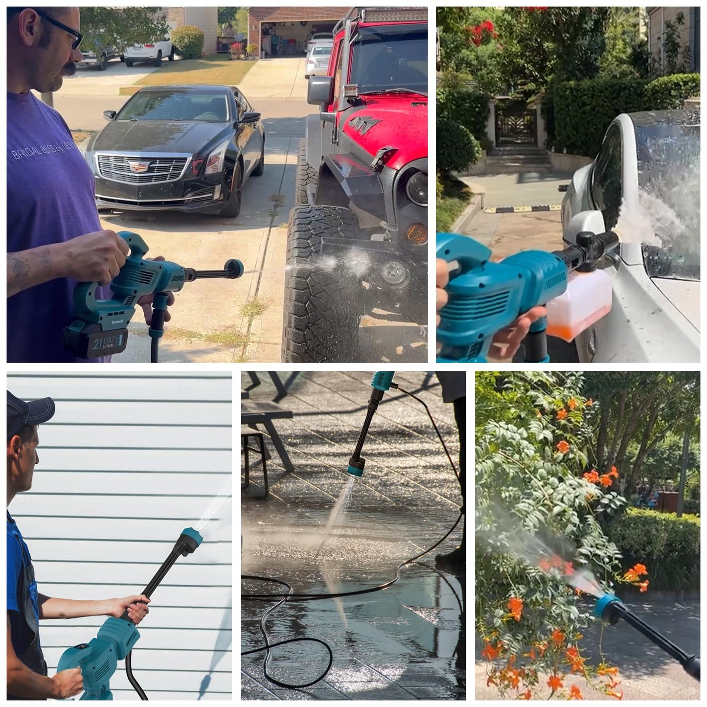 Cordless Pressure Washer, 970PSI Portable Pressure Washer Compatible with Makita Battery, 3 Speed Adjustment LCD Touch Screen, Portable Power Washer with 5.0Ah Battery for Car/Floor/Patio