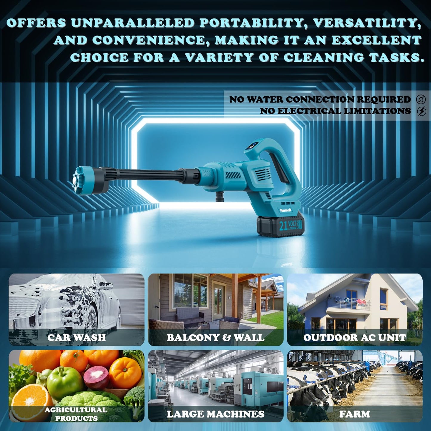 Cordless Pressure Washer, 970PSI Portable Pressure Washer Compatible with Makita Battery, 3 Speed Adjustment LCD Touch Screen, Portable Power Washer with 5.0Ah Battery for Car/Floor/Patio