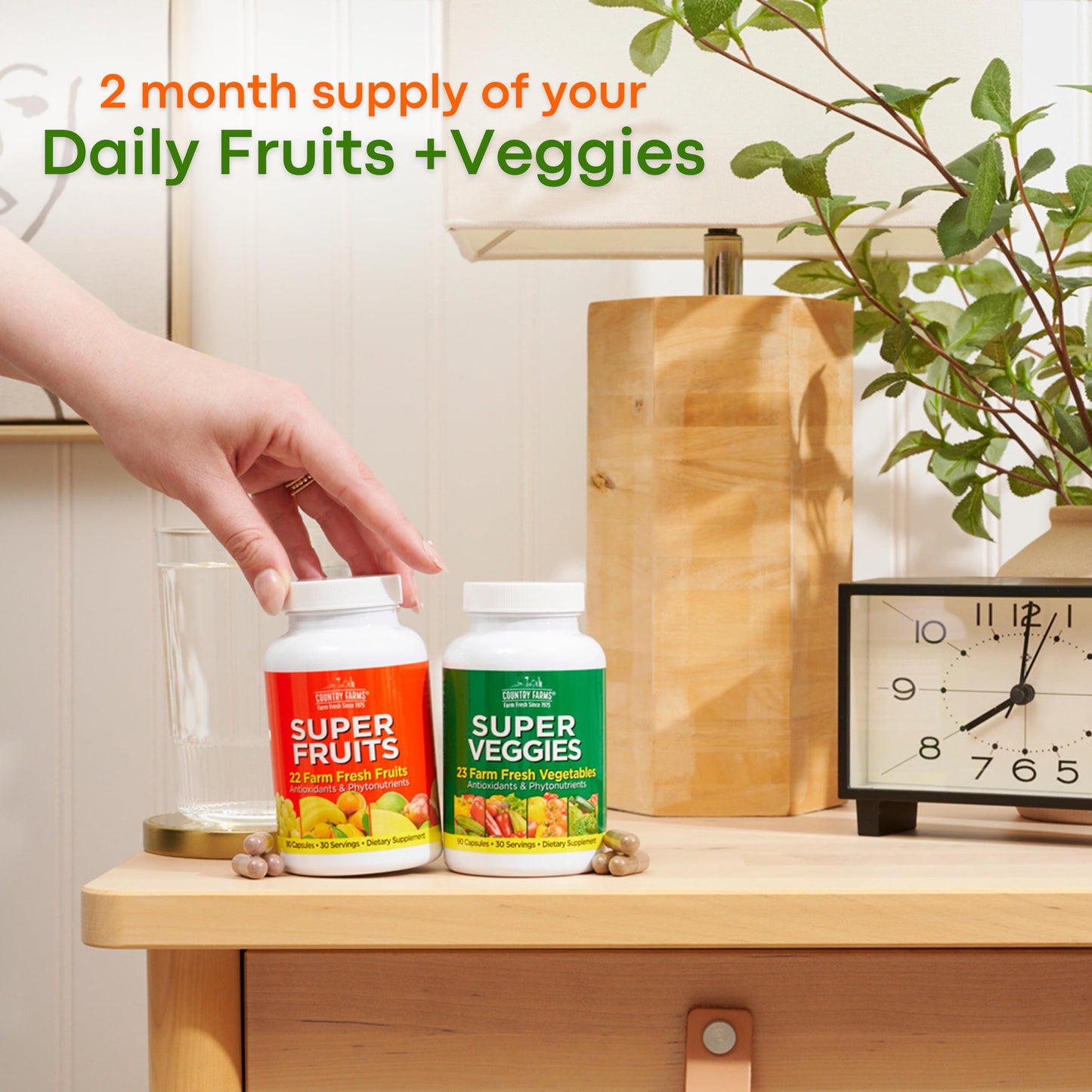 COUNTRY FARMS Fruits and Vegetables Supplement, 180 Fruit and 180 Veggie Capsules, Greens and Reds Packed with Superfoods, Powerful Antioxidants, 60 Servings