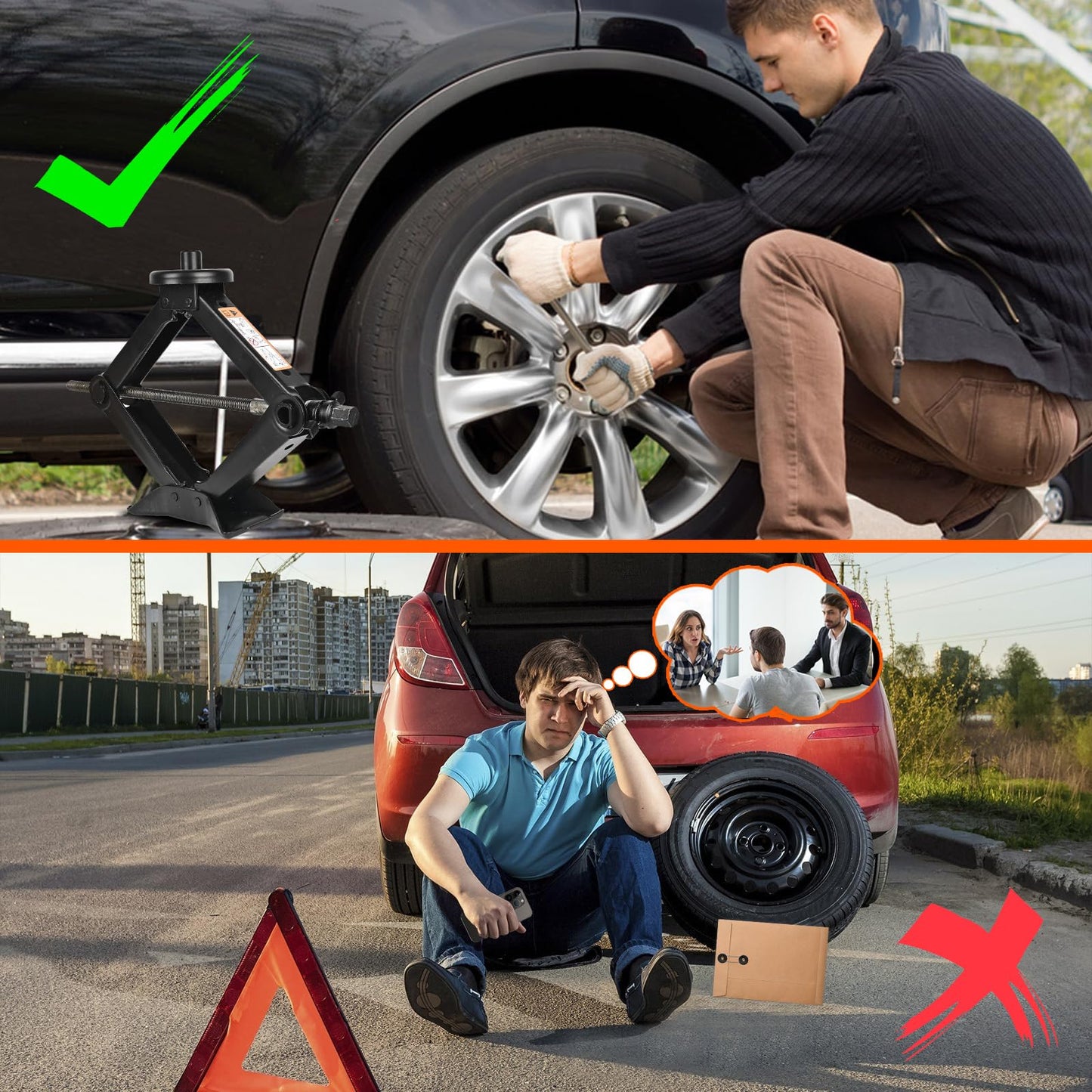 Car Jack Kit for Tesla Model 3/S/X/Y – 2.5 Ton Scissor Jack with Tesla Jack Pads & Tesla Tire Repair Kit for Spare Tire Changing and Repair Tools