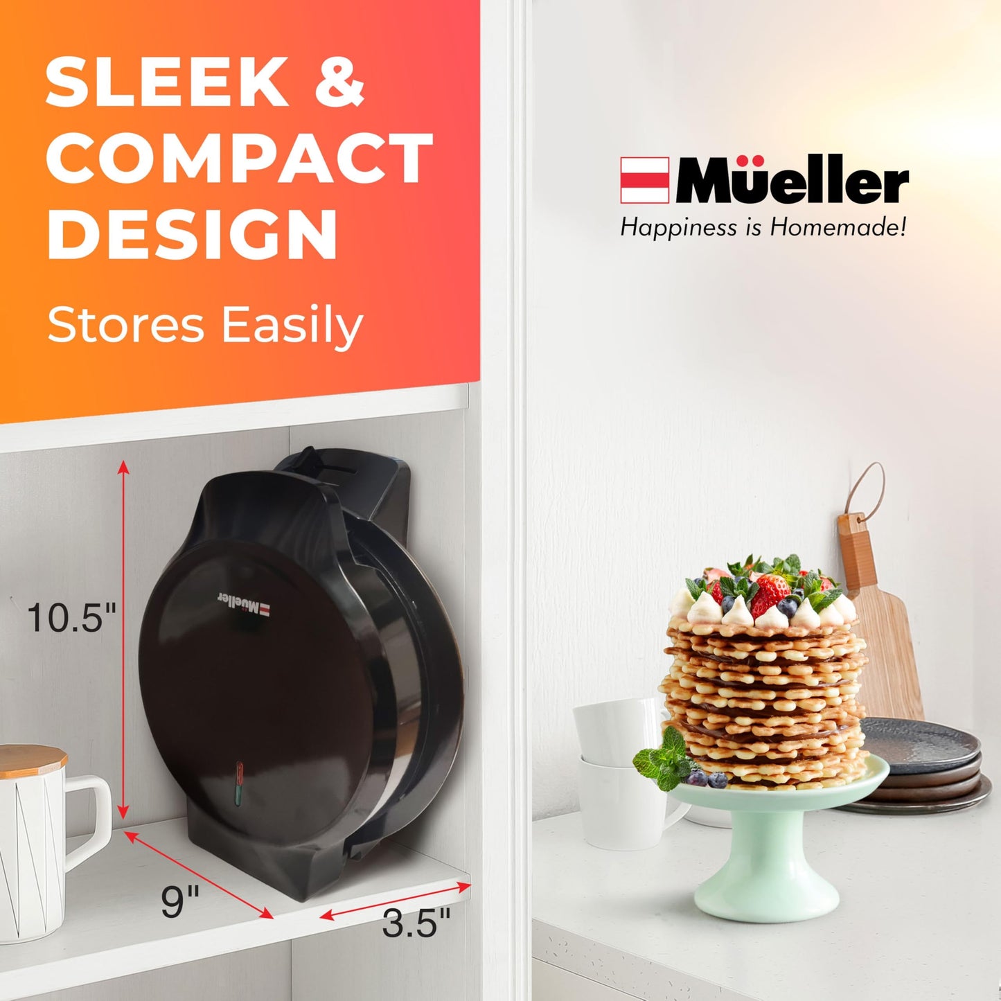 Mueller Heart 5 Waffle Maker, Norwegian Waffle Iron, Adjustable Browning Control & Nonstick, Cool Touch Handle, Easy to Clean, Small Kitchen Appliances
