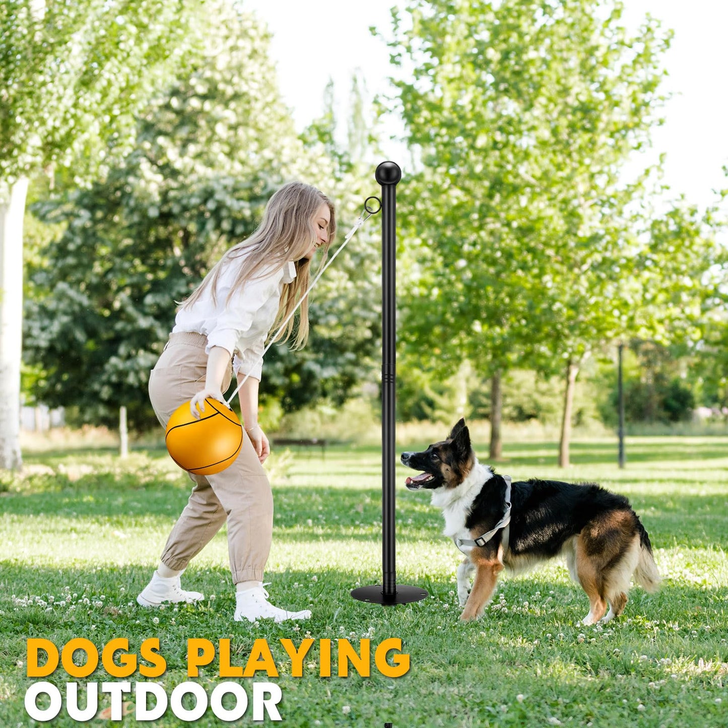 10 ft Tetherball Set with 2 Balls, Portable Replacement Tetherball Ball and Rope and Pole Tether Ball Equipment Adjustable Tether Ball Pole Game for Adult Dog Outdoor Backyard Beach(Yellow,Classic)