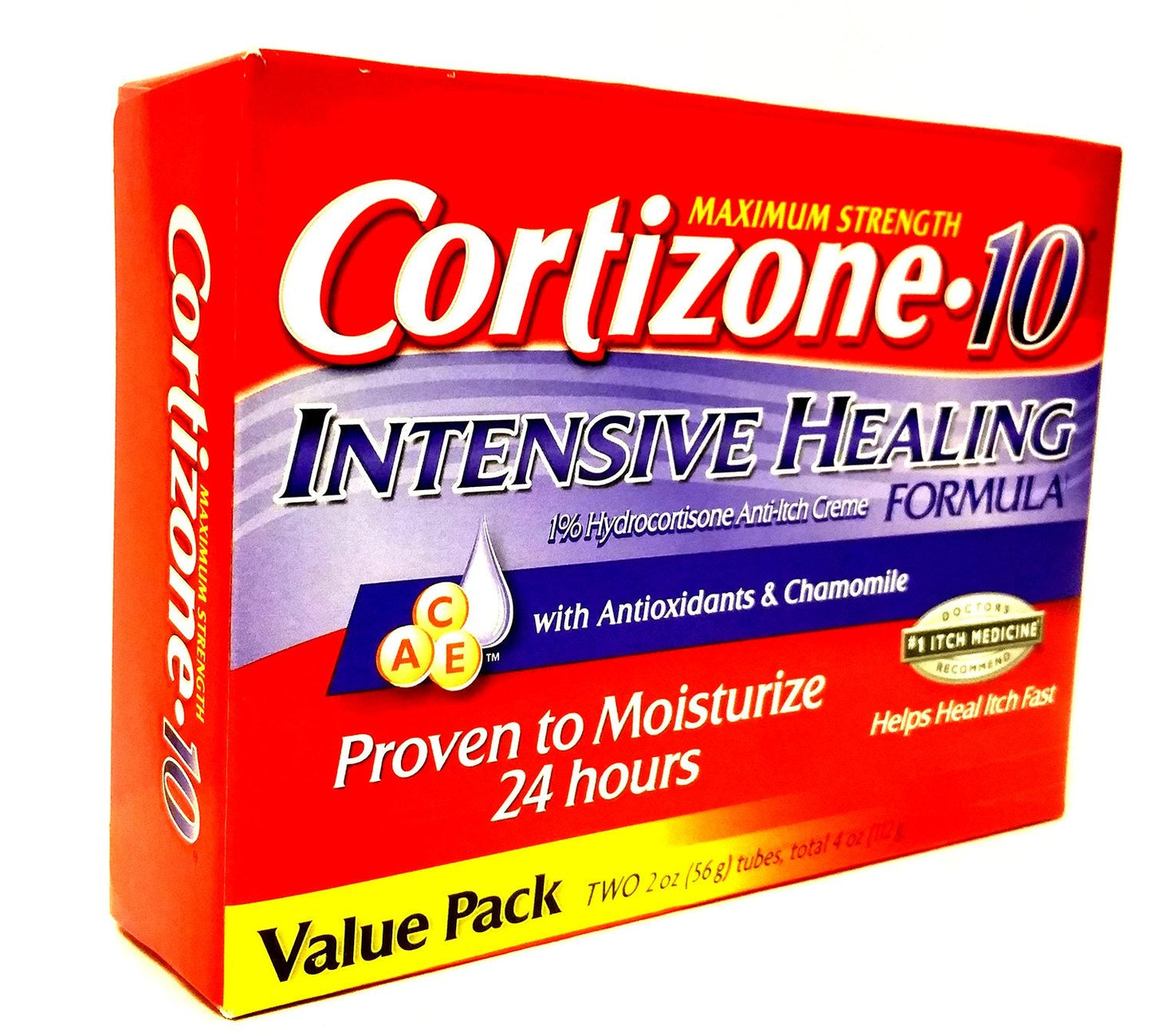 cortizone 10 Maximum Strenght Intensive Healing 1% hydrocortisone Anti Itch Cream Two 20z Tubes, Total 4 oz
