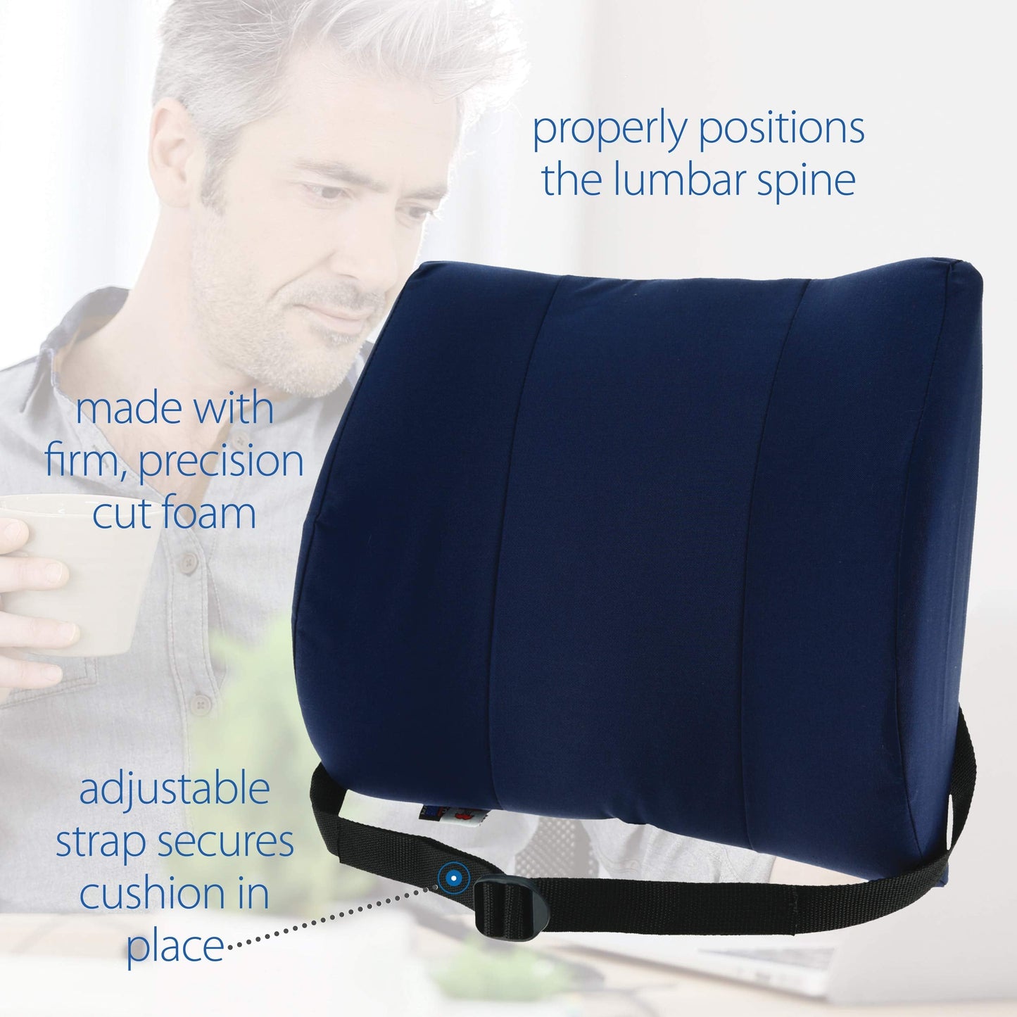 Core Products Sitback Rest Cushion Lumbar Support for Lower Back & Office Chair, Adjustable Strap Standard Foam - Blue