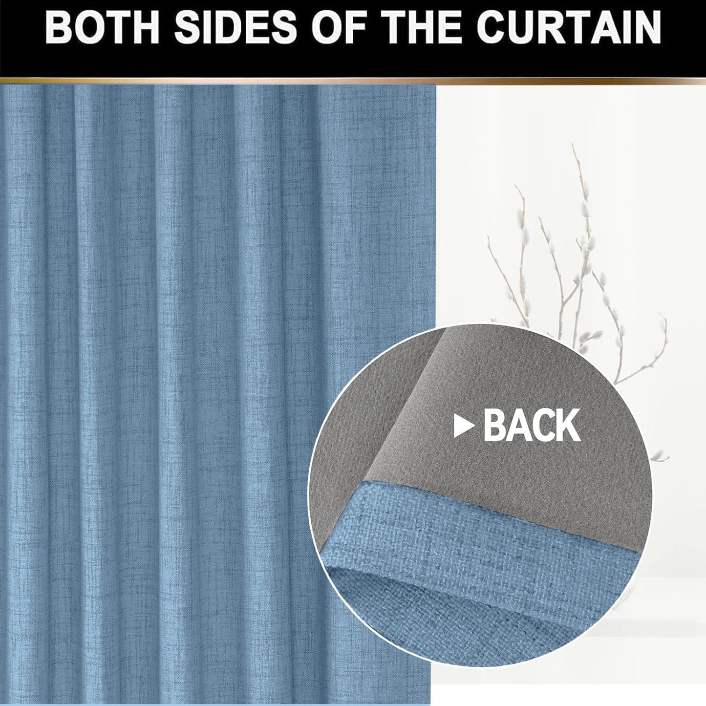 100% Blackout Shield Linen Blackout Curtains 96 Inches Long 2 Panels Set, Blackout Curtains for Bedroom/Living Room, Thermal Insulated Rod Pocket Window Curtains & Drapes, 50W X 96L, Blue