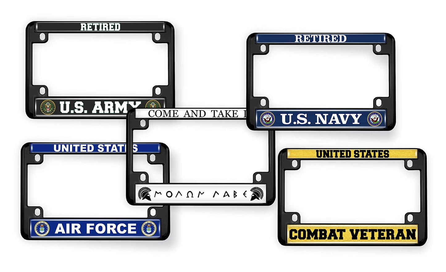 Motorcycle Metal License Plate Frame with Duty Honor Courage Thin Blue Line (Stripe) USA Flag Design - Black