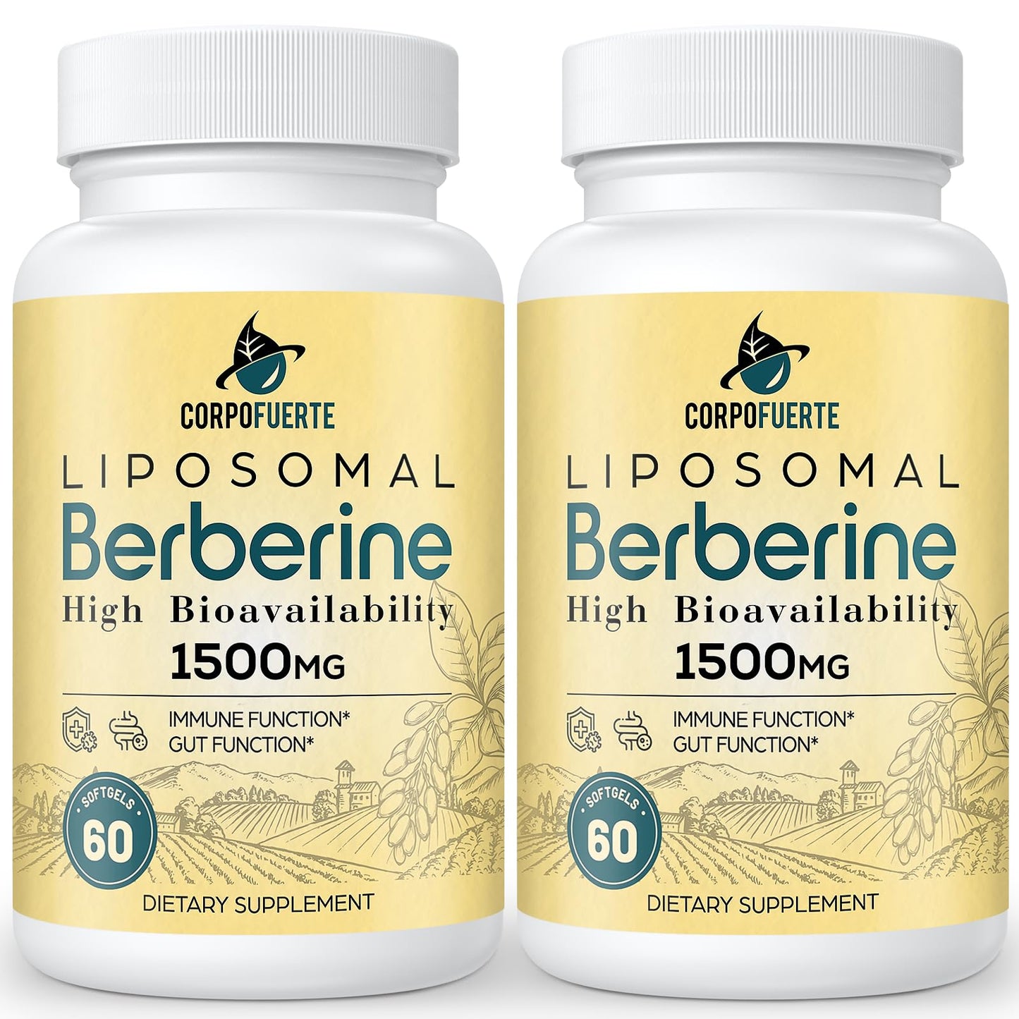 Corpofuerte Liposomal Berberine HCl 1500 mg - Berberine Supplement Activates AMPK & GLP-1 - Supports Reduces Body Burden in Women and Men (2 Pack)