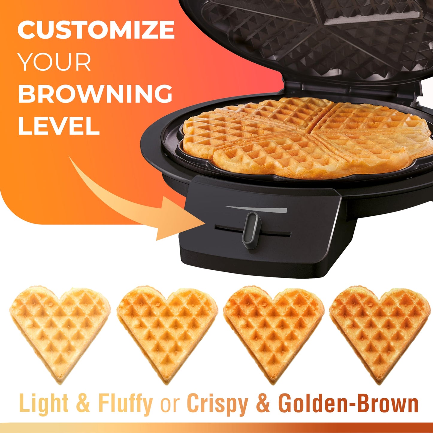 Mueller Heart 5 Waffle Maker, Norwegian Waffle Iron, Adjustable Browning Control & Nonstick, Cool Touch Handle, Easy to Clean, Small Kitchen Appliances