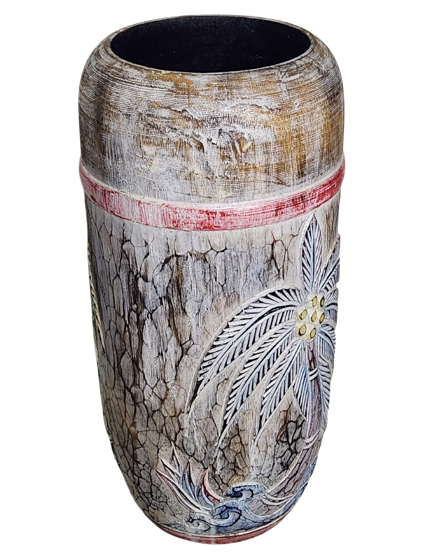 Hand Carved One of a Kind Wood Nautical Palm Tree Vase Umbrella Holder Decorative Art Tropical Island Nautical Coastal