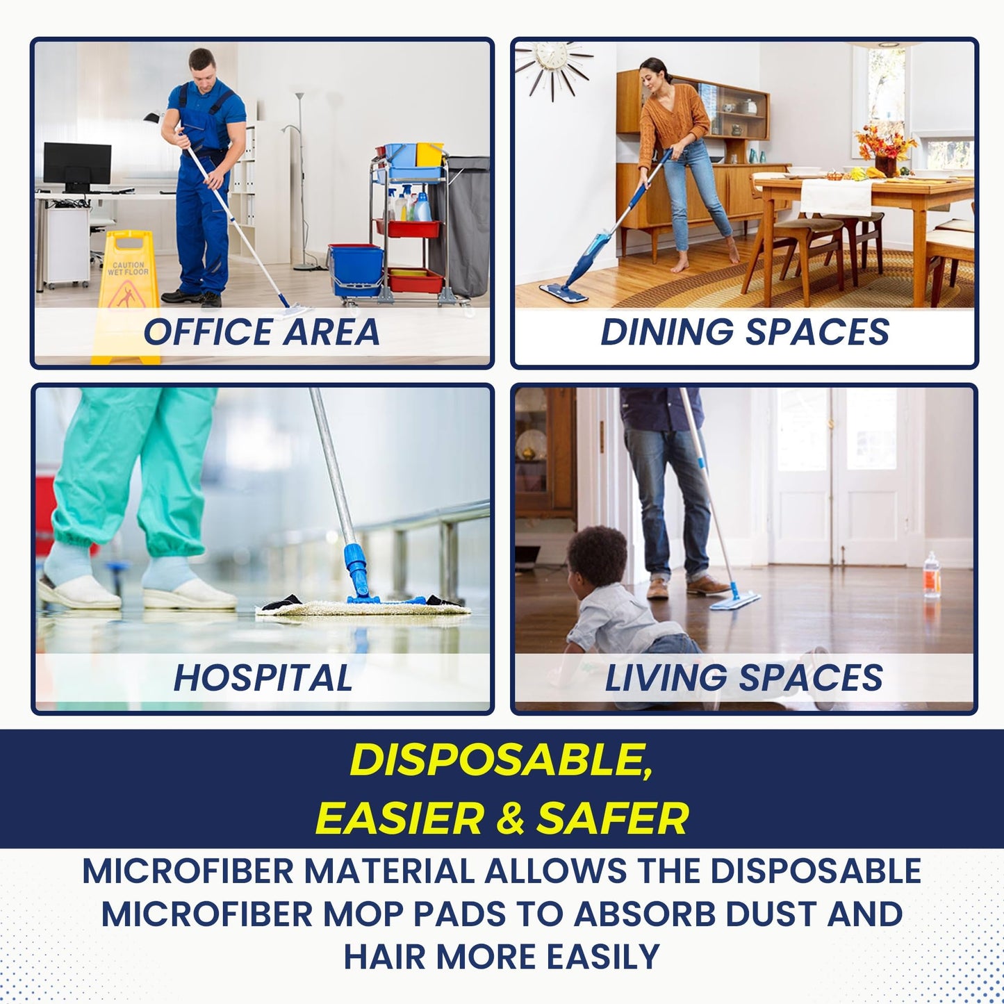 18 Inch Microfiber Disposable Mop Pad 24 Pack for All 16-18'' Hook & Loop System Mop, Wet Dry Cleaning Pad Compatible with Bona,Rubbermaid,Turbo,Norwex (18 in, 24 Pack)