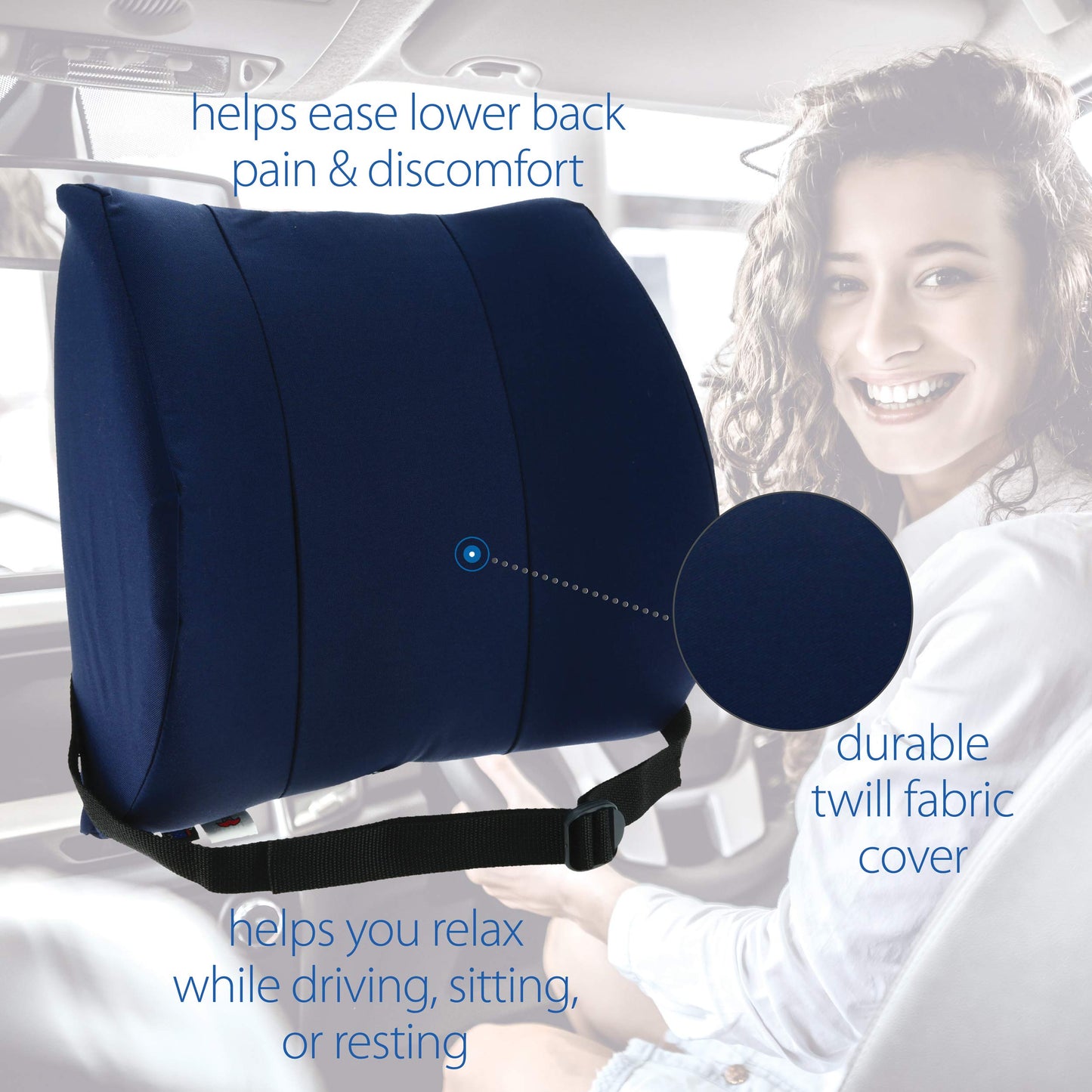 Core Products Sitback Rest Cushion Lumbar Support for Lower Back & Office Chair, Adjustable Strap Standard Foam - Blue