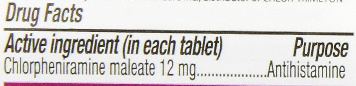 Chlorpheniramine Maleate Extended Release, 12 Mg , 60 Tablets