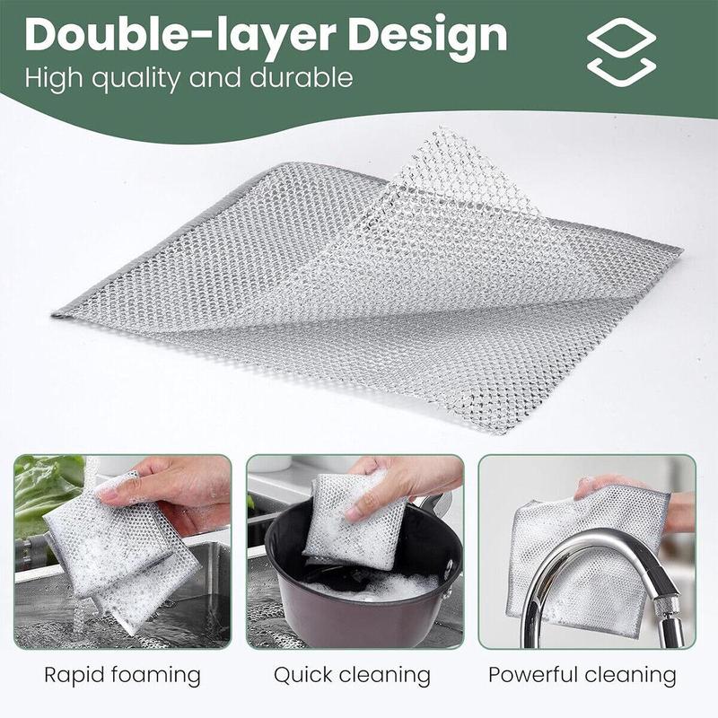 12 counts Steel Wool Dishcloth Non-Scratch Quick Dry Mesh Cloth Dishes Wire Dishwashing Rag Multipurpose Kitchen Dish Cloths Scouring Pads Multi-Use Scrubbers, Bulk Rags Net Rags for Washing Dishes Cleaning Fruit or Wet Dry Durable Cleaning Pads