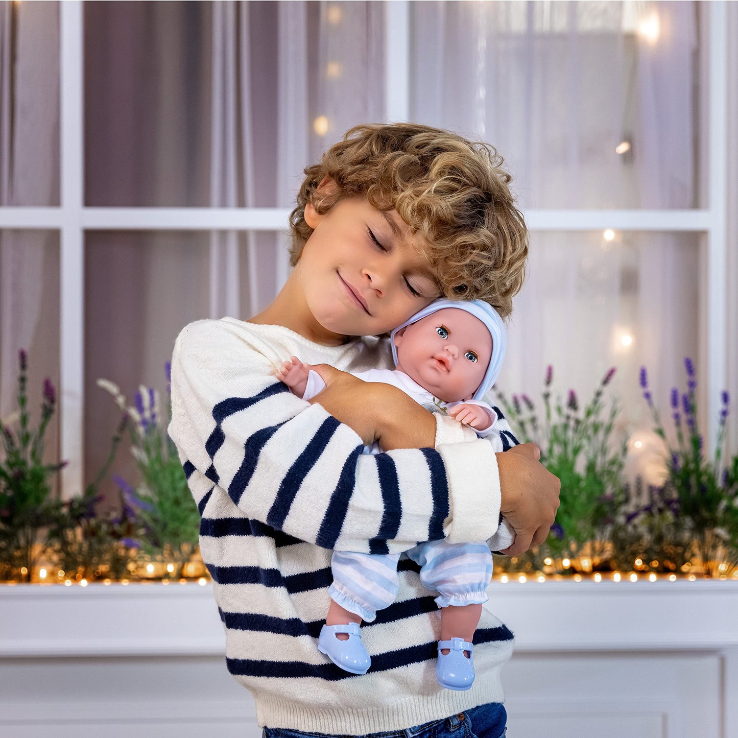 15" Realistic Soft Body Baby Doll with Open/Close Eyes | JC Toys - Berenguer Boutique | 10 Piece Gift Set with Bottle, Rattle, Pacifier & Accessories | Blue | Ages 2+
