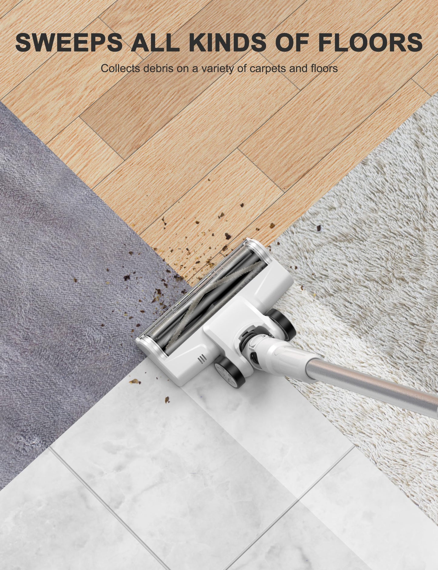 Cordless Vacuum Cleaner, 18Kpa Stick Vacuum for Home with LED Screen,6000mAh Handheld Vacuum, Brushless Motor,Rechargeable, Anti-Tangle Handheld Vac for Cleaning Pet Hair, Carpet, Floor(White)