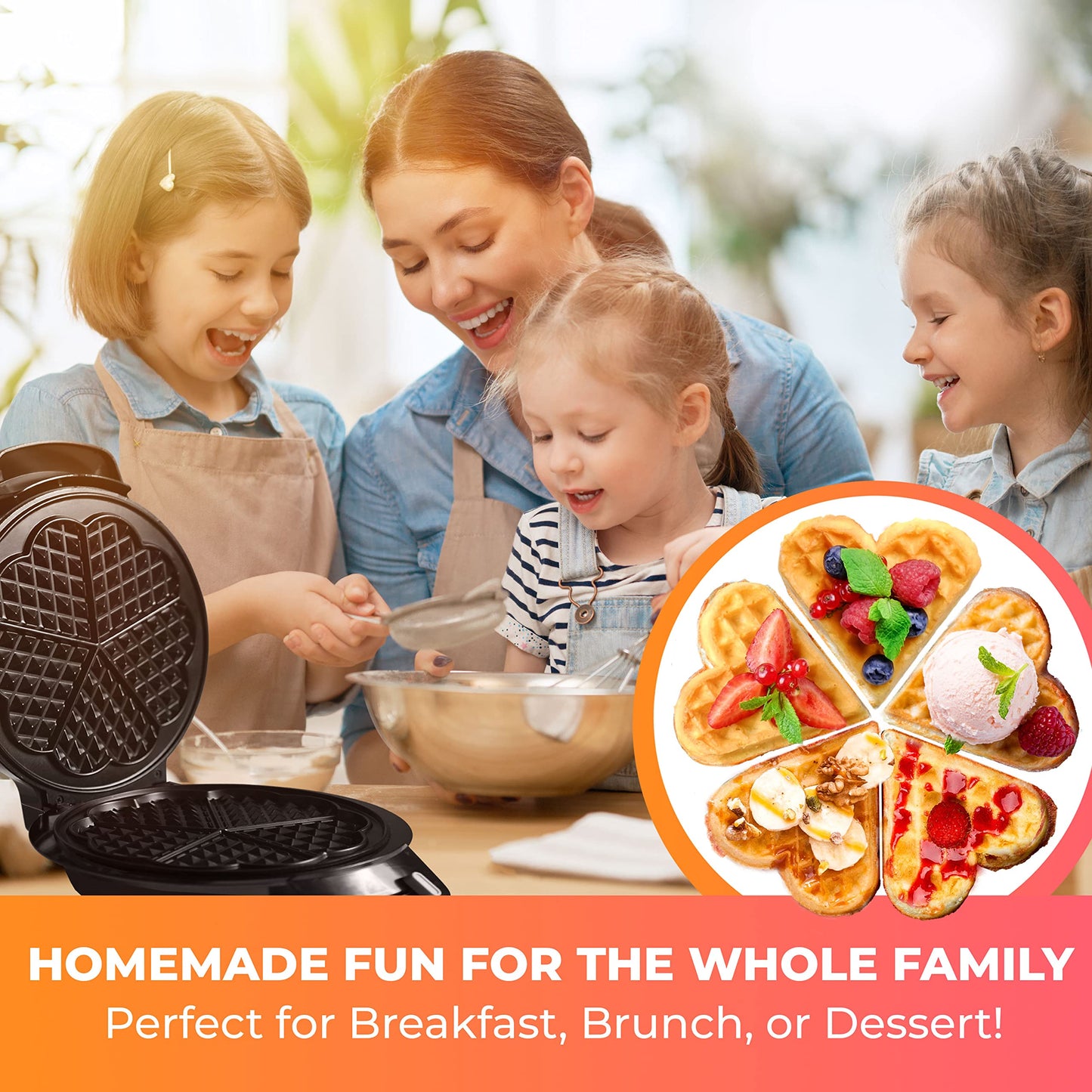 Mueller Heart 5 Waffle Maker, Norwegian Waffle Iron, Adjustable Browning Control & Nonstick, Cool Touch Handle, Easy to Clean, Small Kitchen Appliances