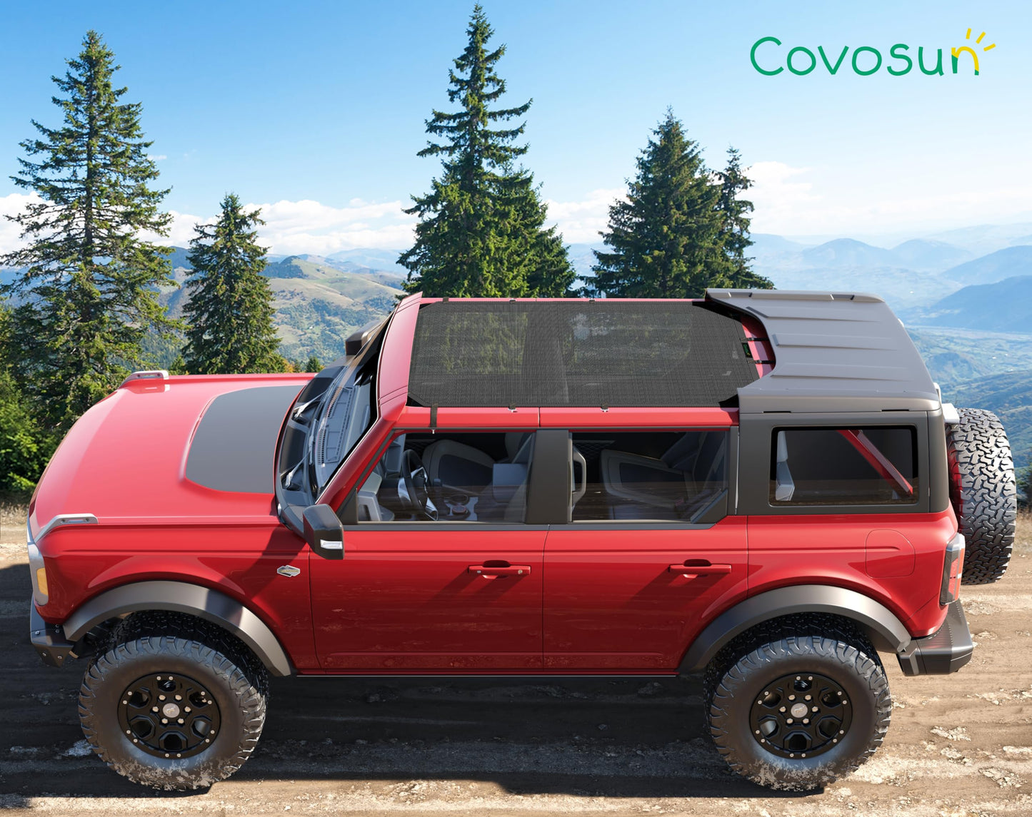 Covosun Bimini Top Sunshade for Ford Bronco, Mesh Bikini Top Sun Shade for Bronco 4 Door Accessories(2021-2024), Heavy Duty Straps and Hooks, Blocks UV/Wind/Dust