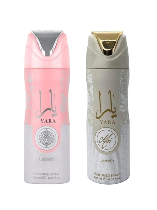 (2pc Bundle Pack) Yara + Yara Moi Perfumed Body Spray Deodorant by Lattafa 200ml Bottle Body Care Floral Peach Caramel