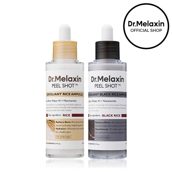 [Dr. Melaxin Official] Peel Shot Glow Rice Ampoule Duo - Serums for Brightening, Exfoliating, and Moisturizing - Suitable for All Skin Types