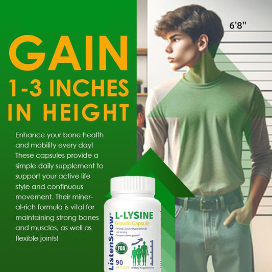 2pack-Growth Capsules L-LYSINE Height Increase Maximizer with Calcium for Bone Strength -Natural Get Taller Supplement