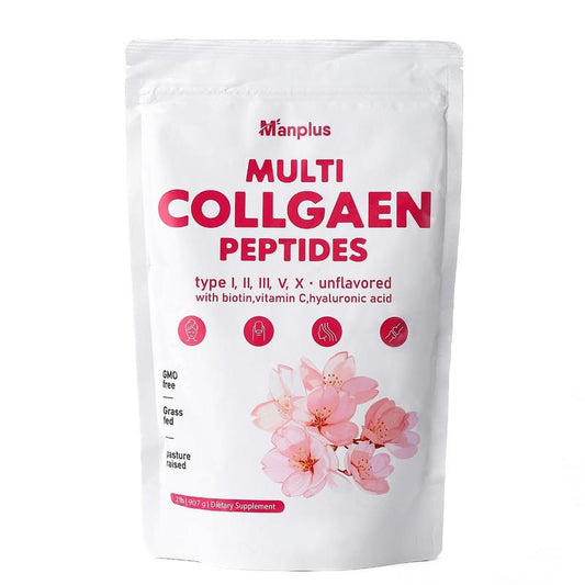 Multi Collagen Peptide Powder  for Youthful Skin, Hair, Nails, and Joint Health - Edible, Fitness cola gen collagen - Manplus-1 lb