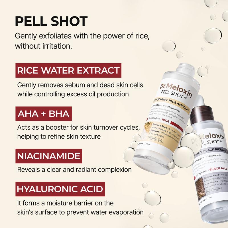 [Dr. Melaxin Official] Peel Shot Glow Rice Ampoule Duo - Serums for Brightening, Exfoliating, and Moisturizing - Suitable for All Skin Types