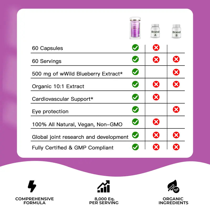 1 Bottle Xuaai Blueberry Anthocyaninis+NR- NAD Supplement for Skin Aging Support, Energy, and Focus - 60 Capsules - Vitamin & Wellness Supplements Dietary Healthcare Edible Support eye health